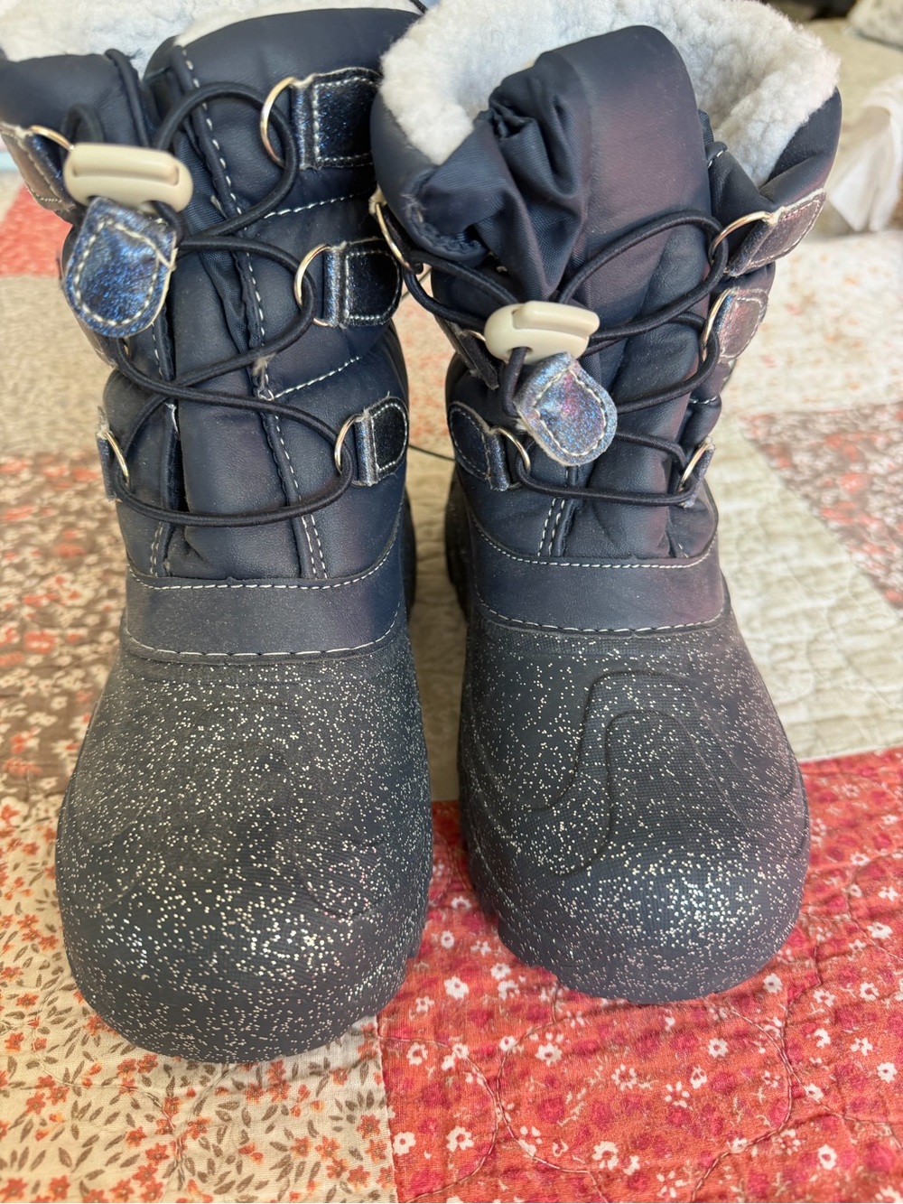 Kids Navy Blue Glitter Winter Boots - Cozy Lined Snow Boot